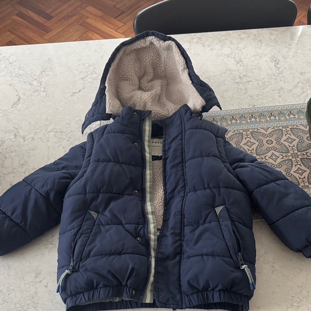 Mini Boden Navy Puffer Jacket with Hood